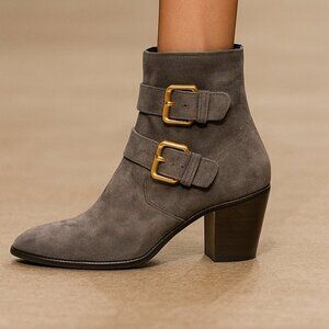 Boden Women’s Gray Suede Ankle Boots Size EU 42 Gold Buckle Strap